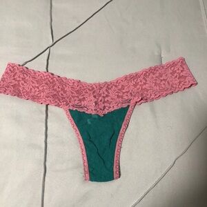 Hanky Panky Pink Lace with Green Accent Thong